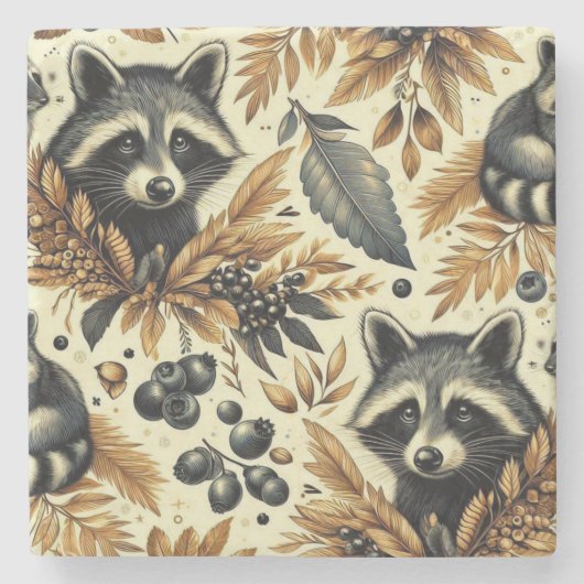 Niedliches Vintages Racoon Muster Steinuntersetzer (Vorderseite)
