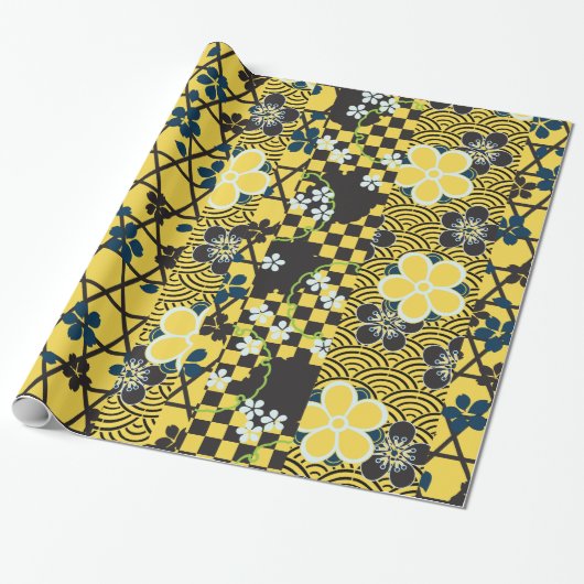 Niedliches Vintages Retro Fine Floral Kimono Muste Geschenkpapier (Ungerollt)