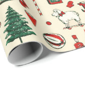 Niedliches Vintages Rotes Spielzeug Geschenkpapier (Rolleneckpunkt)