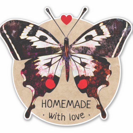 Niedliches Vintages Schmetterlingsherz hausgemacht Aufkleber (Vorderseite)