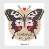 Niedliches Vintages Schmetterlingsherz hausgemacht Aufkleber (Blatt)