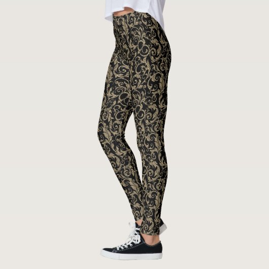 Niedliches Vintages schwarz-braunes Blumenmuster Leggings (Links)