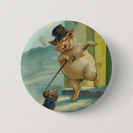 Niedliches Vintages Schwein und Affe - lustige Button (Vorderseite)