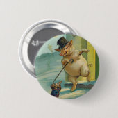 Niedliches Vintages Schwein und Affe - lustige Button (Vorne & Hinten)