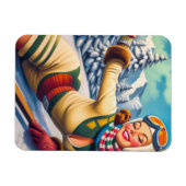 Niedliches Vintages Ski-Button Magnet (Horizontal)