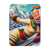 Niedliches Vintages Ski-Button Magnet (Vertikal)