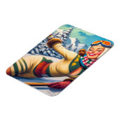 Niedliches Vintages Ski-Button Magnet (Linke Seite)