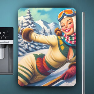 Niedliches Vintages Ski-Button Magnet