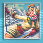 Niedliches Vintages Ski-Button Poster