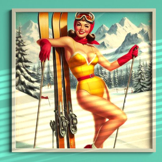 Niedliches Vintages Ski-Button Poster