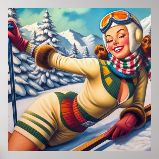 Niedliches Vintages Ski-Button Poster (Vorne)