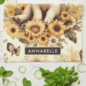 Niedliches Vintages Sonnenblumenmuster Geschirrtuch (Gefaltet)