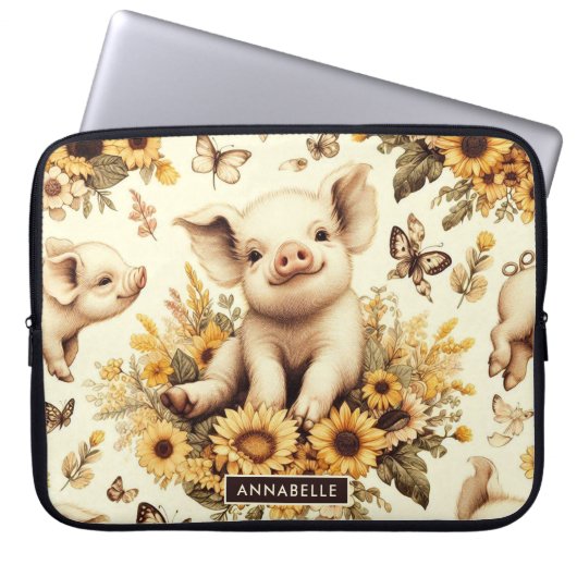 Niedliches Vintages Sonnenblumenmuster Laptopschutzhülle (Vorderseite)