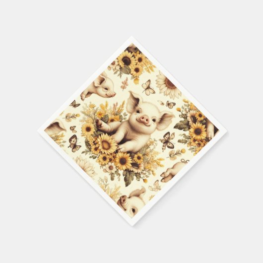 Niedliches Vintages Sonnenblumenmuster Serviette (Ecke)