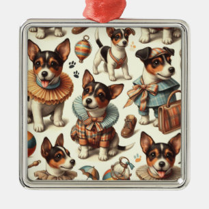 Niedliches Vintages Spielzeug Fox Terrier Nahtlos Ornament Aus Metall