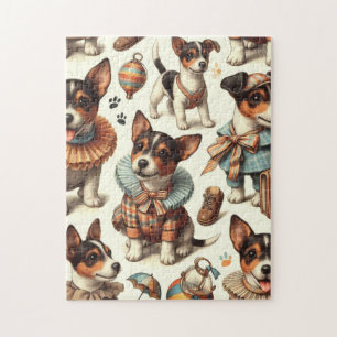 Niedliches Vintages Spielzeug Fox Terrier Nahtlos Puzzle