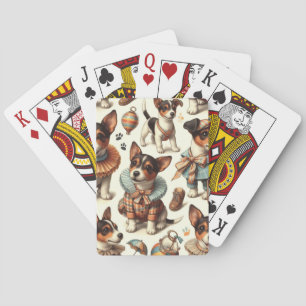 Niedliches Vintages Spielzeug Fox Terrier Nahtlos Spielkarten