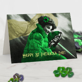 Niedliches Vintages St Patrick's Day Green Girl im Karte