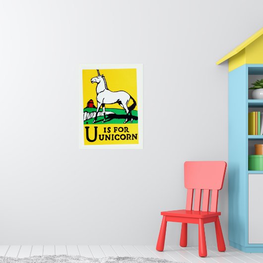 Niedliches Vintages U ist für Unicorn Alphabet Poster (Kinderzimmer 1)