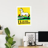 Niedliches Vintages U ist für Unicorn Alphabet Poster (Heimbüro)
