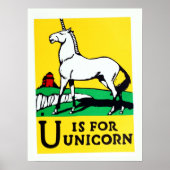 Niedliches Vintages U ist für Unicorn Alphabet Poster (Vorne)