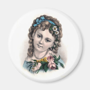 Niedliches Vintages Viktorianisches Blumenmädchen Magnet