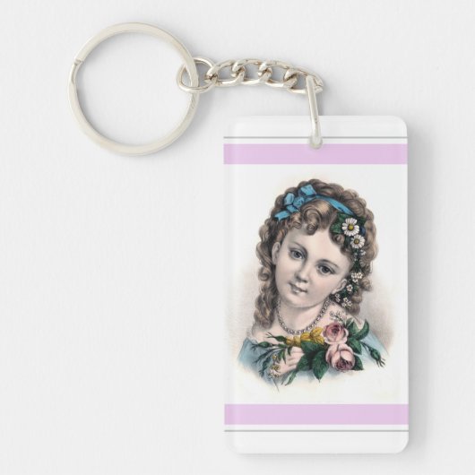 Niedliches Vintages Viktorianisches Blumenmädchen Schlüsselanhänger (Vorderseite)