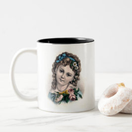 Niedliches Vintages Viktorianisches Blumenmädchen Zweifarbige Tasse