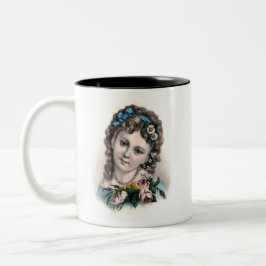 Niedliches Vintages Viktorianisches Blumenmädchen Zweifarbige Tasse