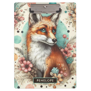 Niedliches Vintages Watercolo Fox Gemälde Klemmbrett
