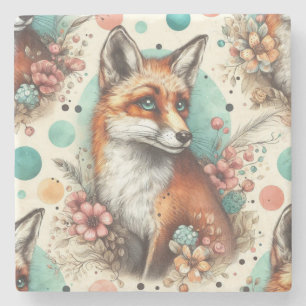 Niedliches Vintages Watercolo Fox Gemälde Steinuntersetzer