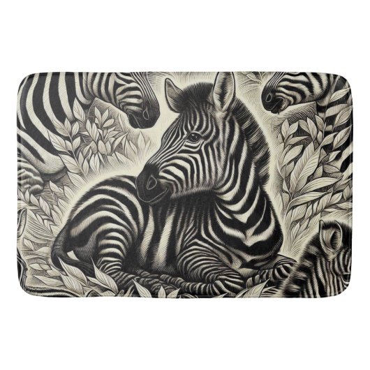 Niedliches Vintages Zebra-Muster Badematte (Vorderseite)