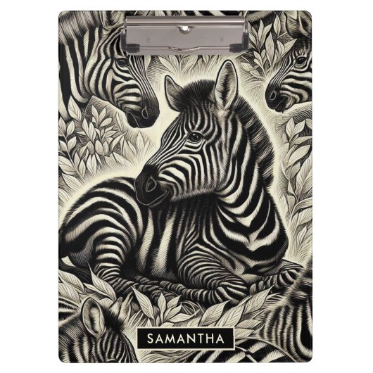 Niedliches Vintages Zebra-Muster Klemmbrett (Vorderseite)