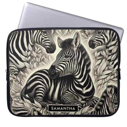 Niedliches Vintages Zebra-Muster Laptopschutzhülle (Vorderseite)