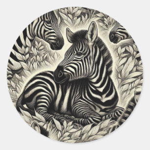 Niedliches Vintages Zebra-Muster Runder Aufkleber