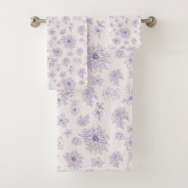 Niedliches violettes Blumenmuster Badhandtuch Set
