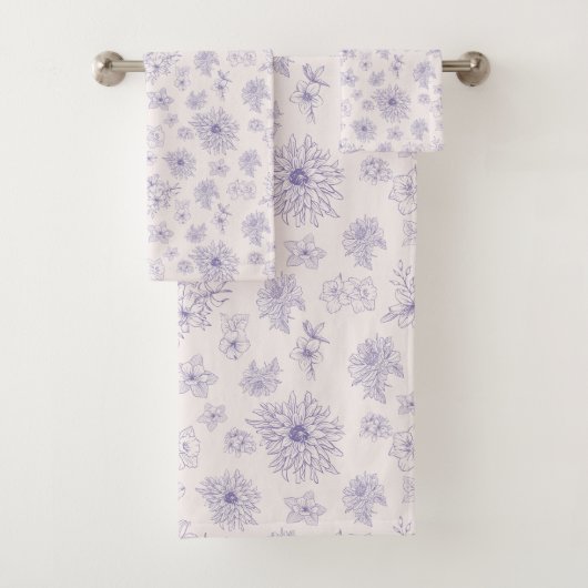 Niedliches violettes Blumenmuster Badhandtuch Set (Insitu)