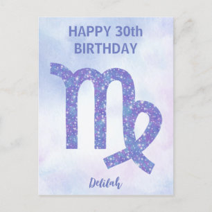 Niedliches Virgo-Zeichen Custom Lila Happy Birthda Postkarte