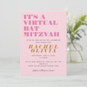 Niedliches virtuelles Online-Rosa Gelbe Bat Mitzva Einladung (Stehend Vorderseite)