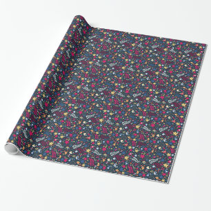 niedliches Vogel- und Blumenmuster Geschenkpapier