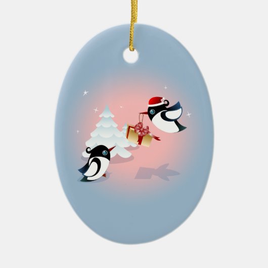 Niedliches Vogel-Weihnachtsgeschenk Keramikornament (Vorne)