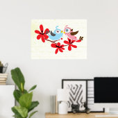 Niedliches Vogelpaar rote Blume-Sonderposter Poster (Heimbüro)
