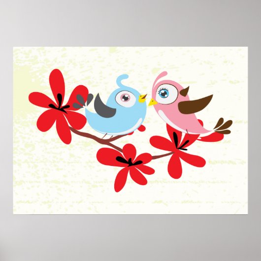 Niedliches Vogelpaar rote Blume-Sonderposter Poster (Vorne)