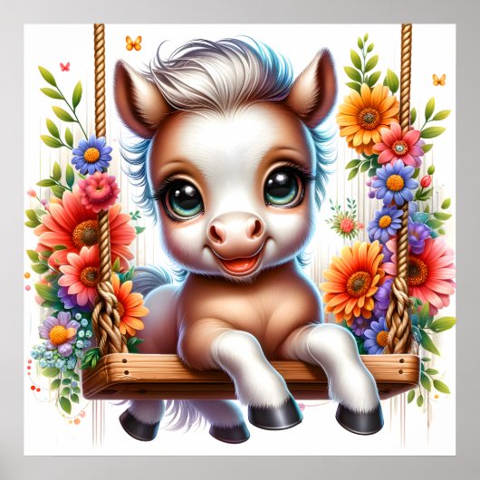 Niedliches Vogelpferd-Kinderzimmer Poster (Vorne)