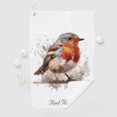 Niedliches Vogelrottrobin in Aquarellfarbe, anpass Golfhandtuch (Insitu)