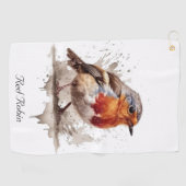 Niedliches Vogelrottrobin in Aquarellfarbe, anpass Golfhandtuch (Horizontal)
