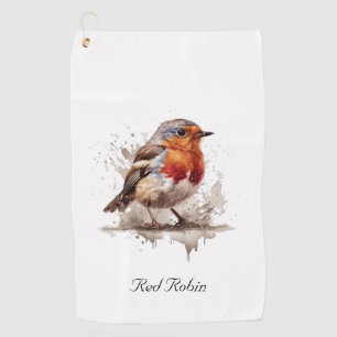Niedliches Vogelrottrobin in Aquarellfarben indivi Golfhandtuch
