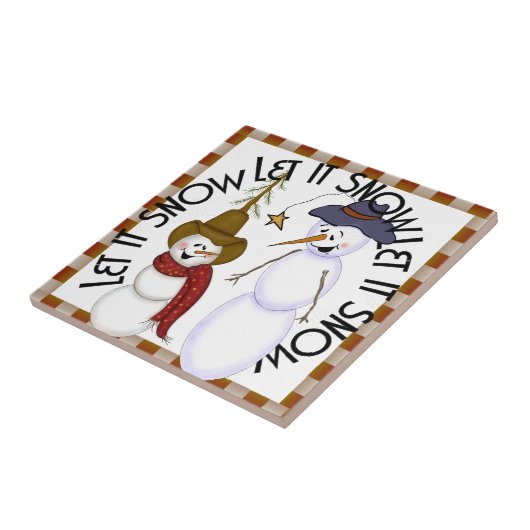 Niedliches Volkskunst-Cowboysnowman-Weihnachten Fliese (Seite)