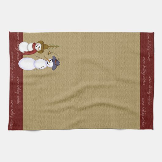 Niedliches Volkskunst-Cowboysnowman-Weihnachten Handtuch (Horizontal)