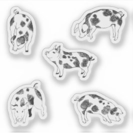 Niedliches, von der Hand gezogenes Schwein mit Kuh Aufkleber